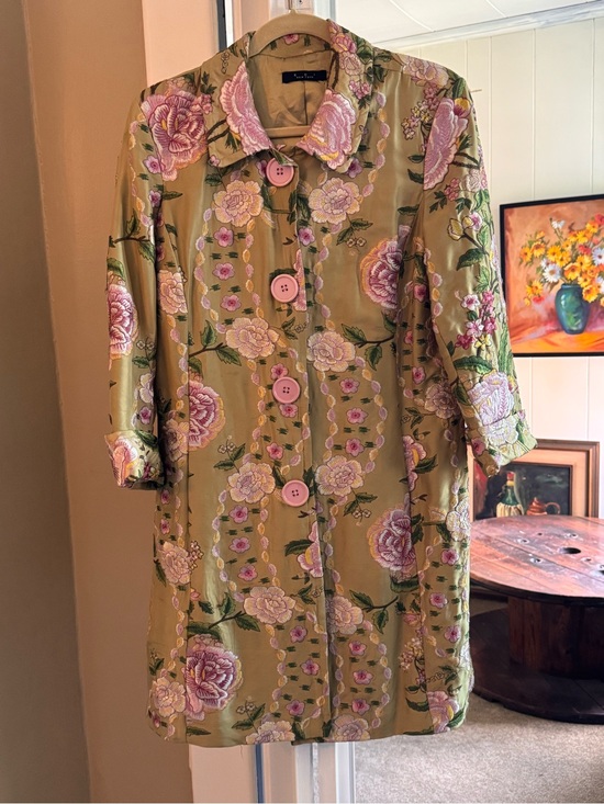ECI Jackets & Blazers - RARE ECI New York Floral Embroidered Green Coat Duster with Pink Accents